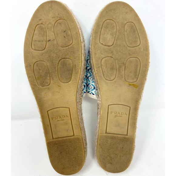 Prada Blue Embroidered Logo Pattern Espadrille Slides Size 38 - Picture 9 of 10